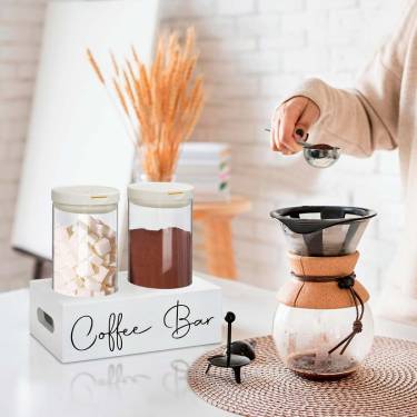 Airtight Coffee Bean Canister – White Borosilicate Glass with Wooden Lid Manufacturers, Suppliers in Delhi