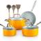 All Stovetop Compatible Yellow Ceramic Nonstick Kitchen Cookware Set with Stainless Steel Handles Manufacturers, Suppliers in Ajmer