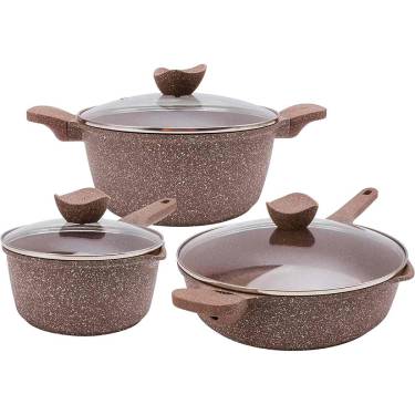 Aluminum Kitchen Cookware Set 6 Pieces Chocolate Color with Bakelite Handles and Glass Closure Manufacturers, Suppliers in Ajmer