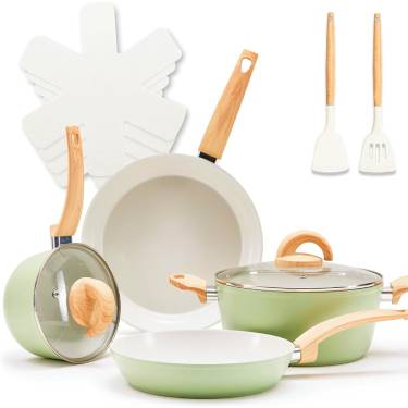 Avocado Ceramic Kitchen Cookware Set with Bakelite Handles Dishwasher Safe Manufacturers, Suppliers in Ajmer