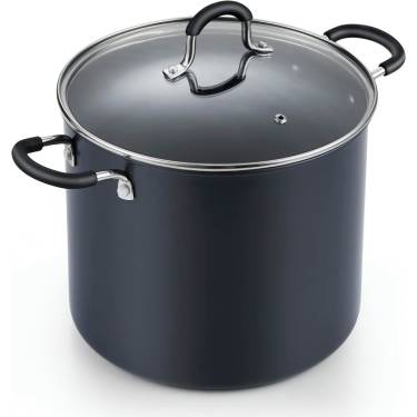 Black Hard Anodized Non Stick Stock Pot Tempered Glass Lid, Aluminum Build, Induction and Gas Compatible Manufacturers, Suppliers in Delhi