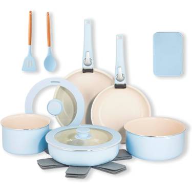 Cream Blue Ceramic Kitchen Cookware Set with Detachable Handles and Tempered Glass Manufacturers, Suppliers in Ajmer