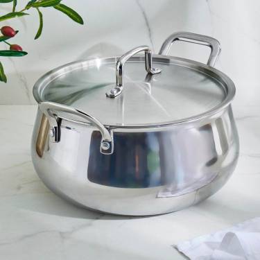 Elegant Stainless Steel Handi Polished Silver Pot with Sturdy Steel Handles and Lid, Perfect for Gas Manufacturers, Suppliers in Delhi