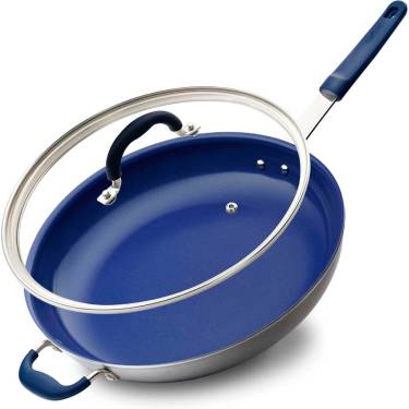 Elegant White and Blue Non-Stick Frying Pan Lightweight Aluminum Skillet for Smooth Induction Manufacturers, Suppliers in Delhi