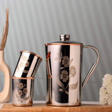 Floral Copper & Stainless Steel Jug Set – 1.5L Water Pitcher with Tumblers Manufacturers, Suppliers in Delhi