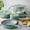 Green Ceramic Kitchen Cookware Set Eleven Pieces with Stainless Steel Handles and Aluminum Closure Manufacturers, Suppliers in Ajmer