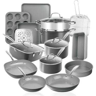 Grey Ceramic Hard Anodized Cookware Set Gas Stovetop Compatible, Stainless Steel Handles, Tempered Glass Lids Manufacturers, Suppliers in Delhi