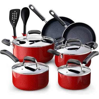 Luxury Marble Red Non Stick Cookware Set with Tempered Glass Lids and High-Durability Manufacturers, Suppliers in Delhi
