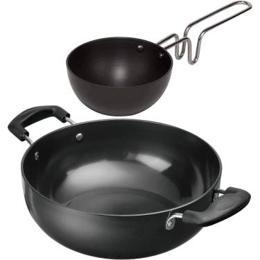 Modern Black Non Stick Kadhai Hard Anodized Aluminum Gas Stovetop Safe Dishwasher Manufacturers, Suppliers in Delhi