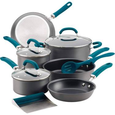 Modern Hard Anodized Cookware Set Collection with Teal Handles, Nonstick, Gas and Electric Stovetop Ready Manufacturers, Suppliers in Delhi