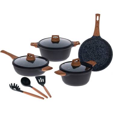 Multi-Stove Compatible Black Non-Stick Cookware Set with Scratch-Resistant Surface and Glass Lids Manufacturers, Suppliers in Delhi