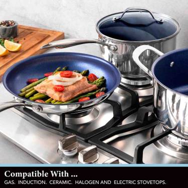 Nonstick Blue Stainless Steel Cooking Pan Induction Compatible, Easy to Clean, Dishwasher Safe Manufacturers, Suppliers in Sonipat