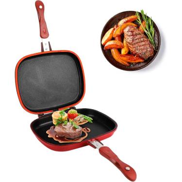 Red Double Frying Pan Aluminum Build, Dual-Sided Flip Function, Gas and Electric Stove Safe Manufacturers, Suppliers in Delhi