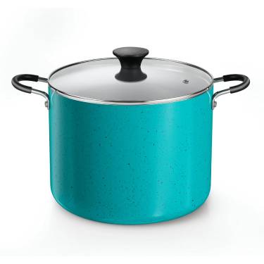 Turquoise Non Stick Stock Pot Tempered Glass and Aluminum Build, Induction, Gas, Electric Compatible Manufacturers, Suppliers in Delhi