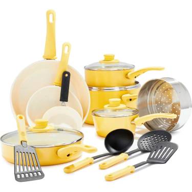 Vibrant Yellow Ceramic Non Stick Cookware Set Durable Ceramic Coating for Effortless Cooking Manufacturers, Suppliers in Delhi