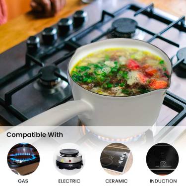 White Enamel Steel Saucepan – Non-Stick Ceramic Coating & Oven Safe Manufacturers, Suppliers in Delhi